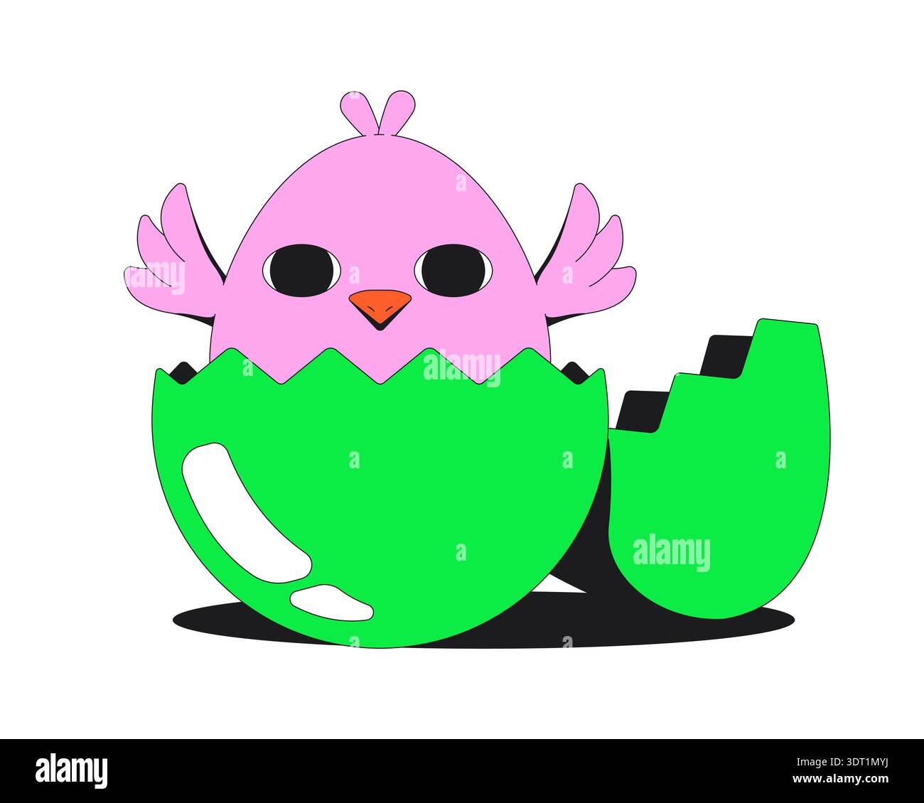 Groovy happy chick hatching flash message success illustration Stock Vector