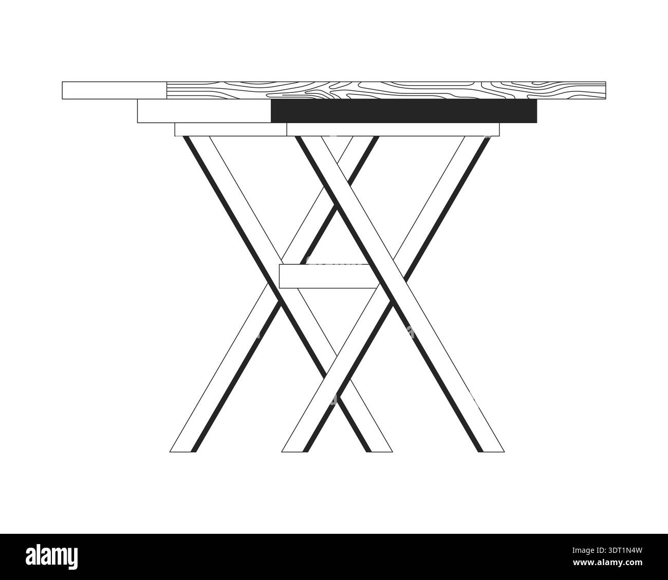 Wooden folding work table 2D line object Stock Vector