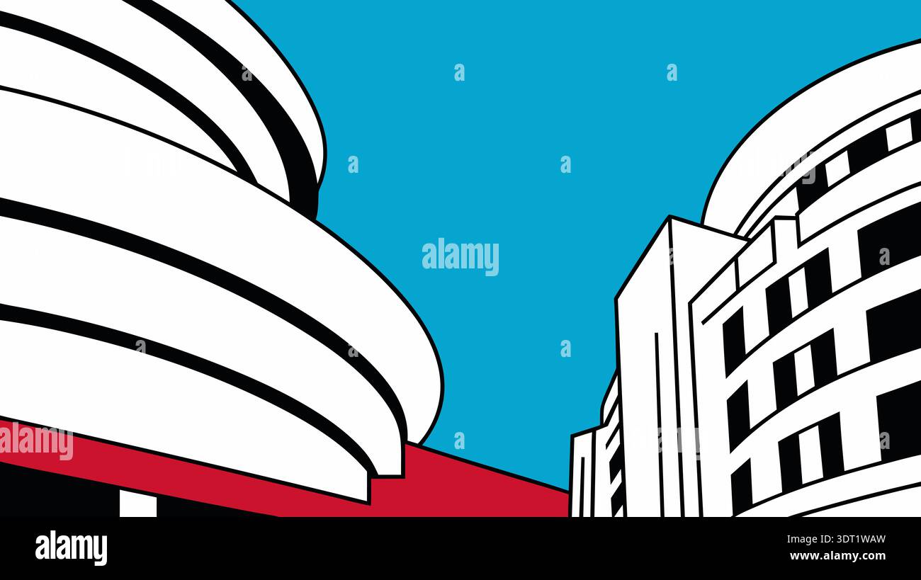 Illustration of modern architecture with bold lines and vibrant colors ...