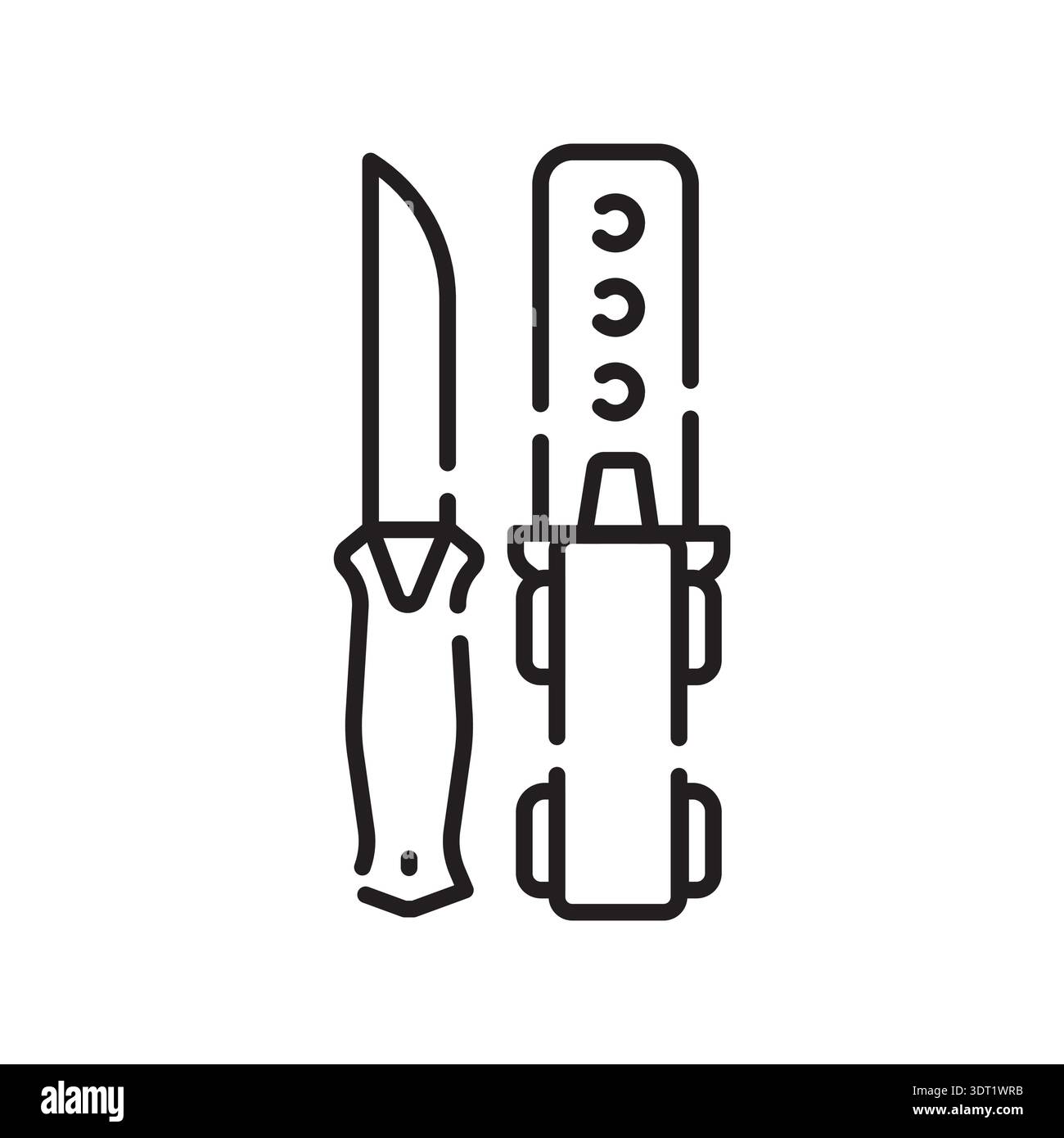tactical knife black line icon. Vector isolated element.Editable stroke Stock Vector