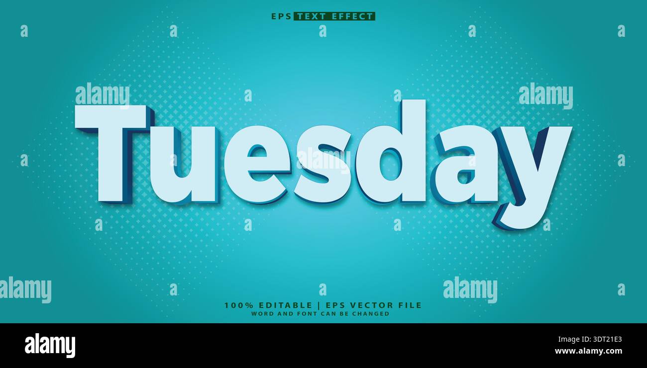 Tuesday cartoon text effect vector editable Stock Vector