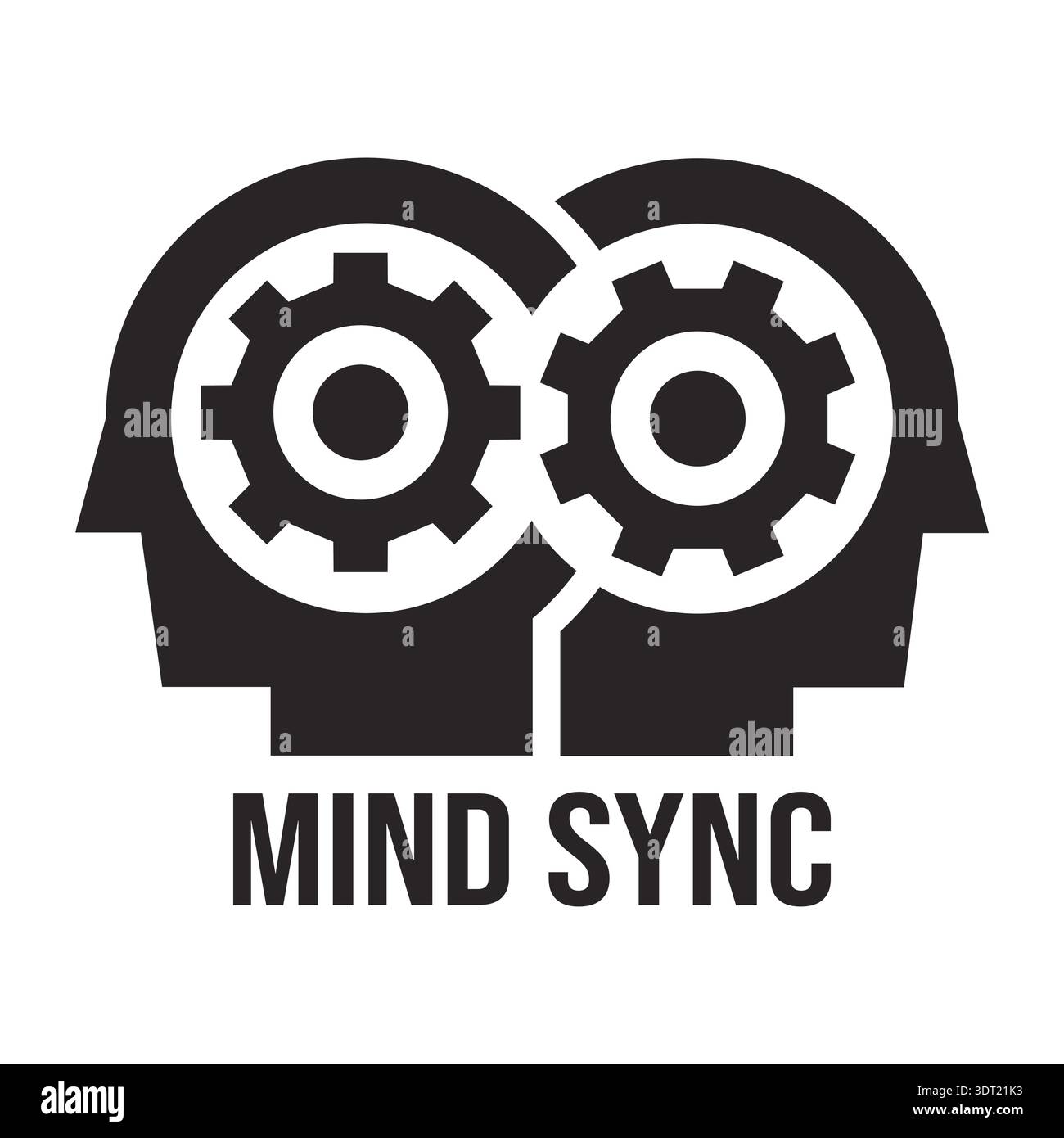 Logo icon of two heads with connected gears, showing idea alignment ...
