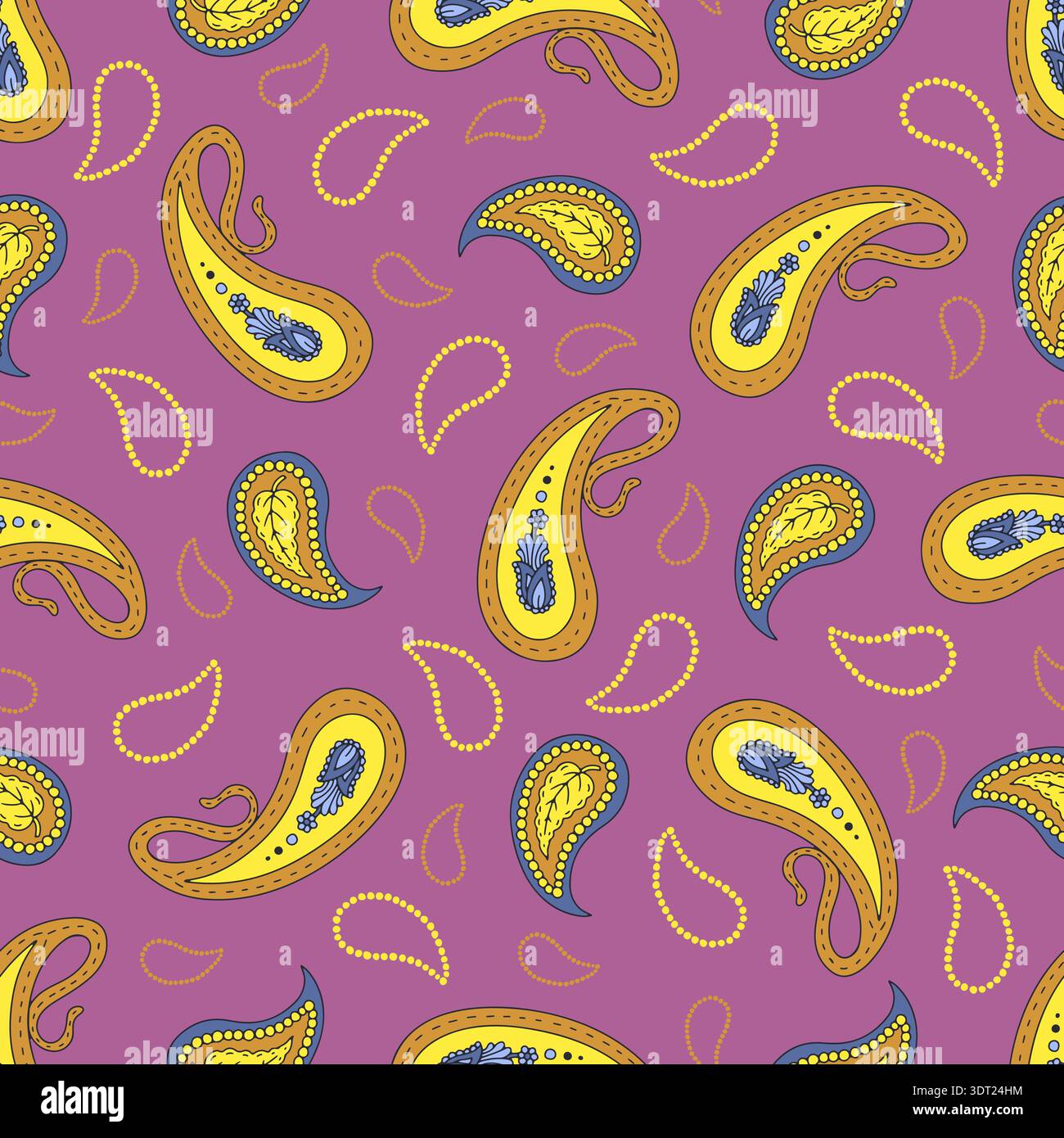Hand drawn intricate Paisley seamless pattern on purple background Stock Vector