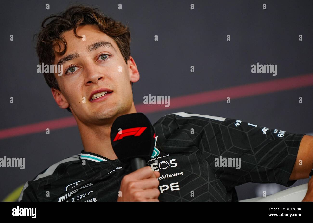Mercedes' George Russell during a press conference on day three of ...