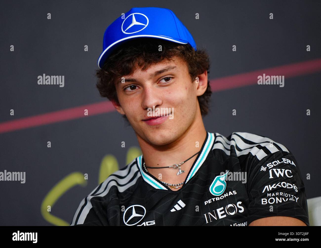 Mercedes' Andrea Kimi Antonelli during a press conference on day three ...
