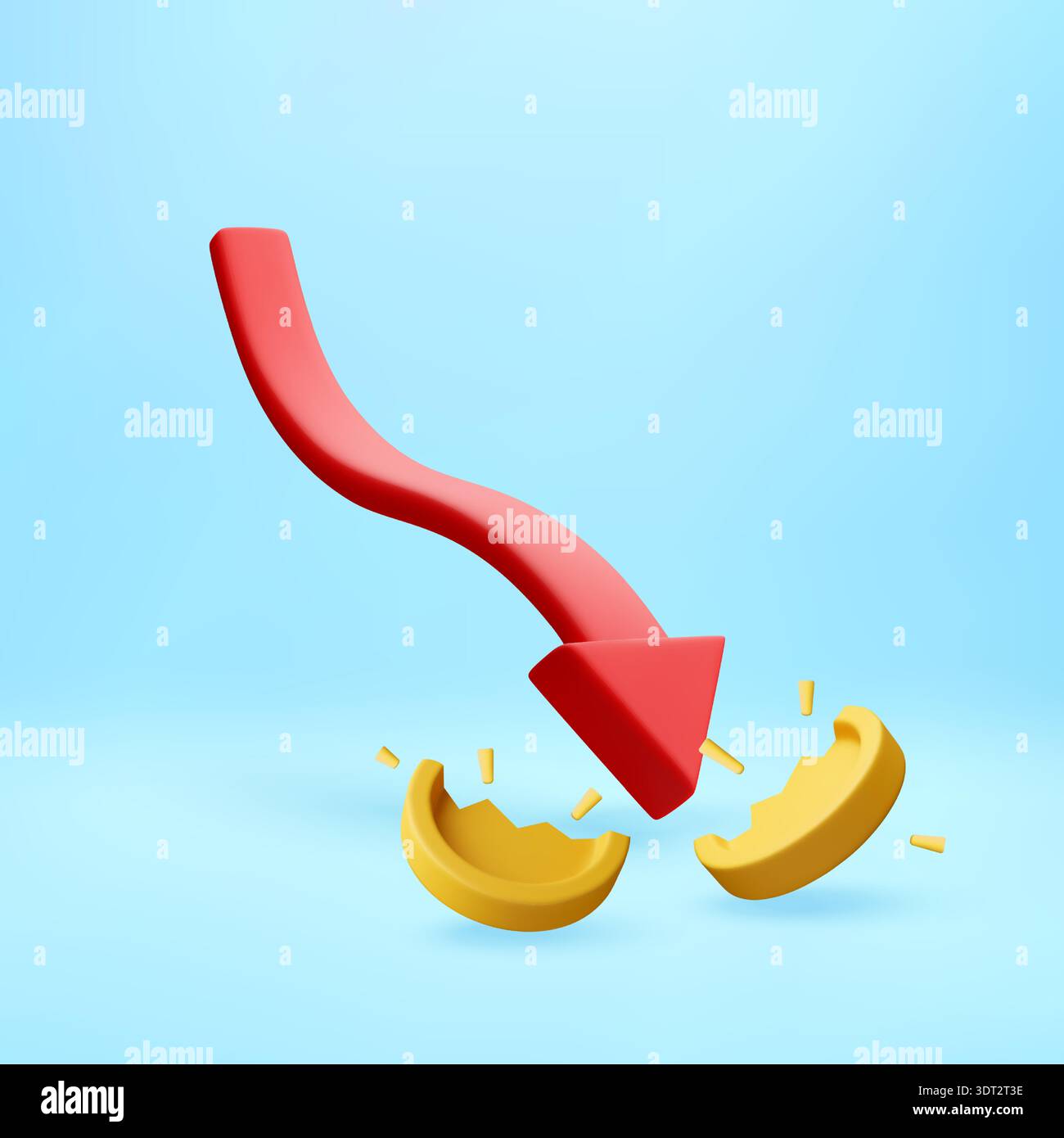 3D Red downward arrow breaking golden coin Stock Vector Image & Art - Alamy