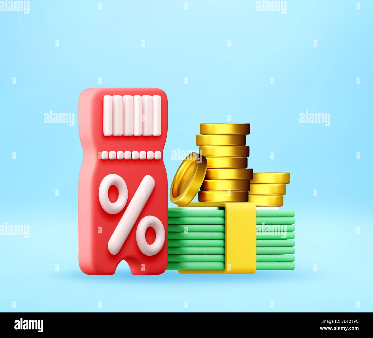 3D Red discount coupon with money Stock Vector
