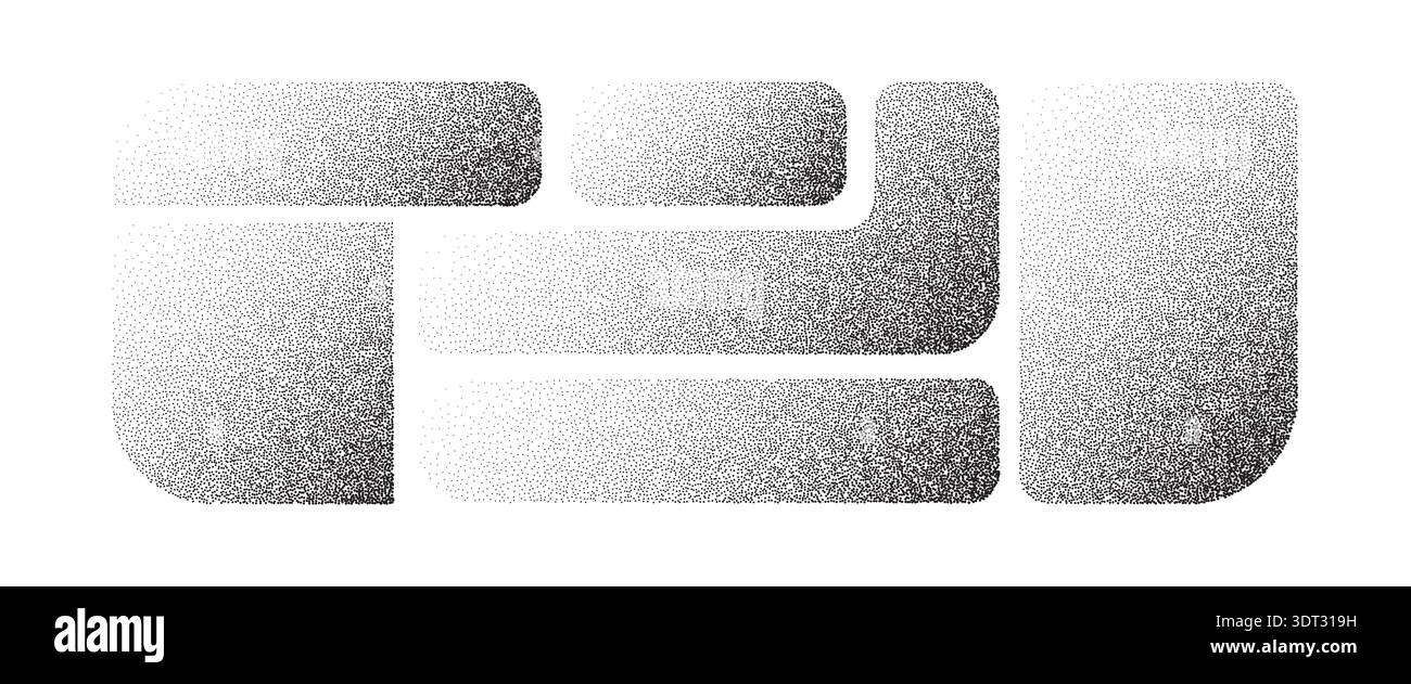 Dotted gradient backgrounds with grainy texture effects. Abstract stipple patterns featuring dots and noise for modern design projects and creative Stock Vector