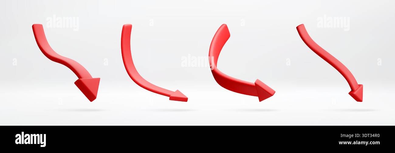 Set of red 3D arrows pointing downward Stock Vector
