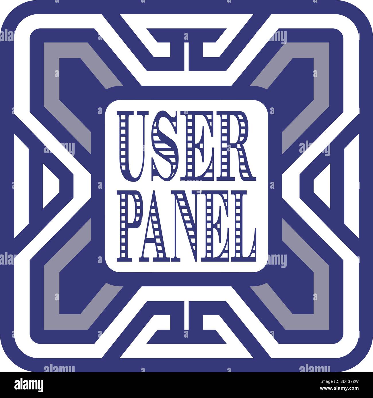 Bold geometric frame with user panel text centered inside a decorative square border Stock Vector