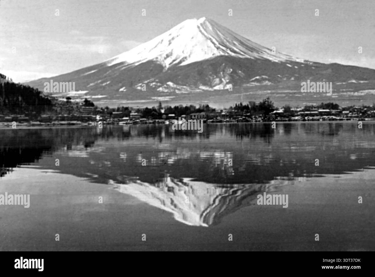 Vintage photo of Mount Fuji as seen from Lake Kawaguchi in Japan