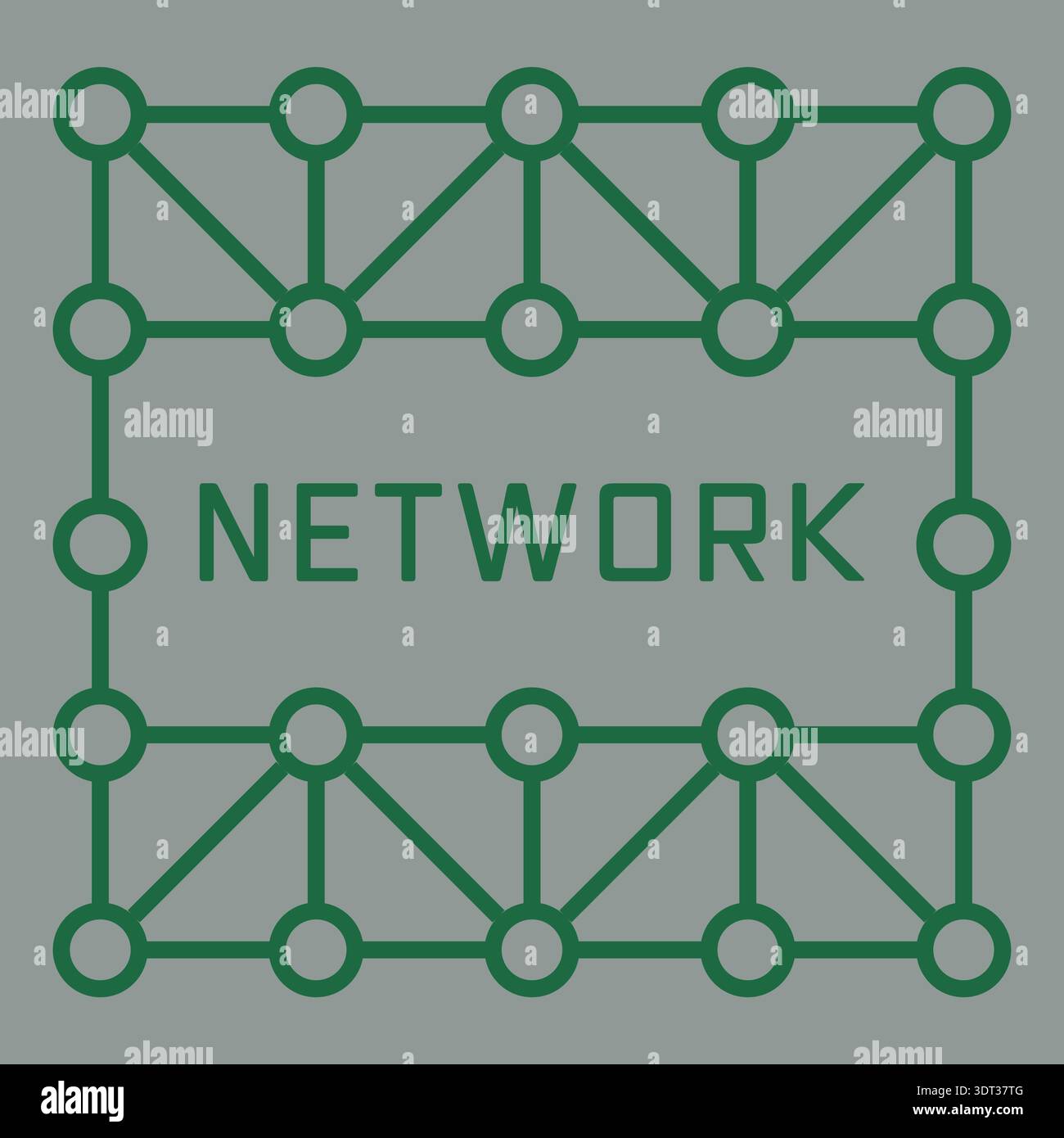 Geometric badge with network text surrounded by connected nodes and lines forming a grid Stock Vector