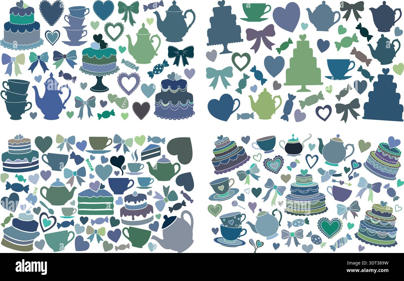 Wedding and Tea Party Decorative Icons Collection Vector Set Stock Vector