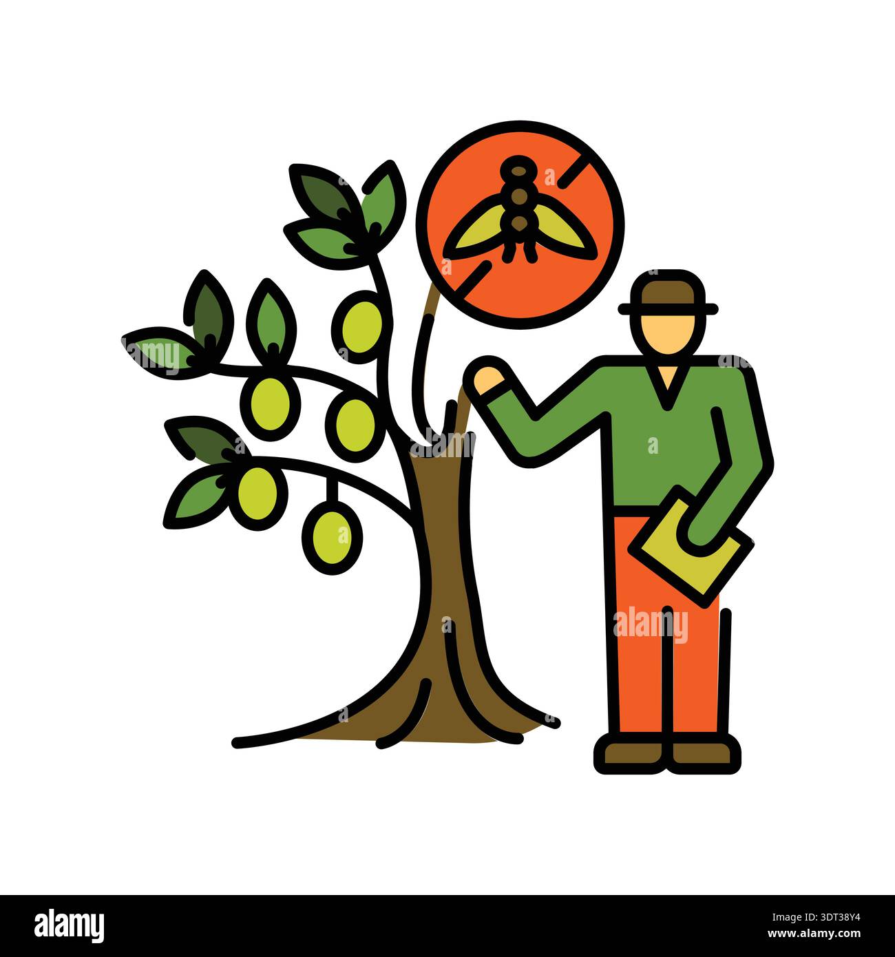 olive pest control color flat icon. Vector isolated element. Editable stroke. Stock Vector