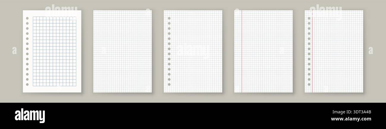 Copybook Notebook Notepad Paper Grid Lined Squared Plan Page Paper Vector Note Set Blank Post Label Stock Vector