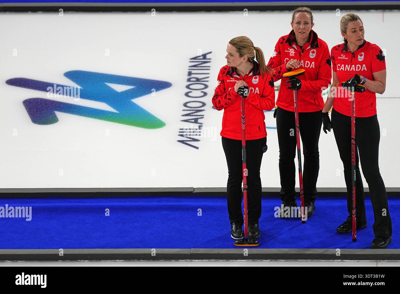 From left, Canada's Tracy Fleury, Rachel Homan, and Emma Miskew during ...