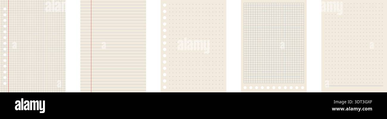 Copybook Notebook Notepad Paper Grid Lined Squared Plan Page Paper Vector Note Set Blank Post Label Stock Vector