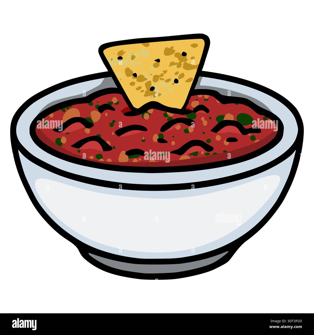 Fresh salsa with a crispy tortilla chip in a white bowl, vector ...