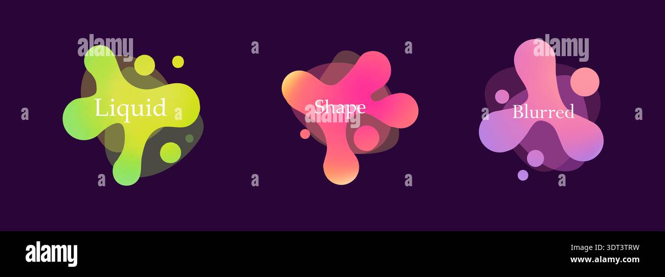 Set shape round gradient blob organic form. Abstract collection irregular blob. Liquid form deformed elements. Stock Vector