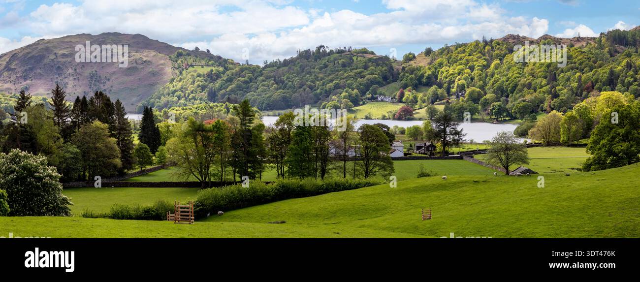 panoramic view of grasmere lake from allan bank in spring sunny day no people Stock Photo