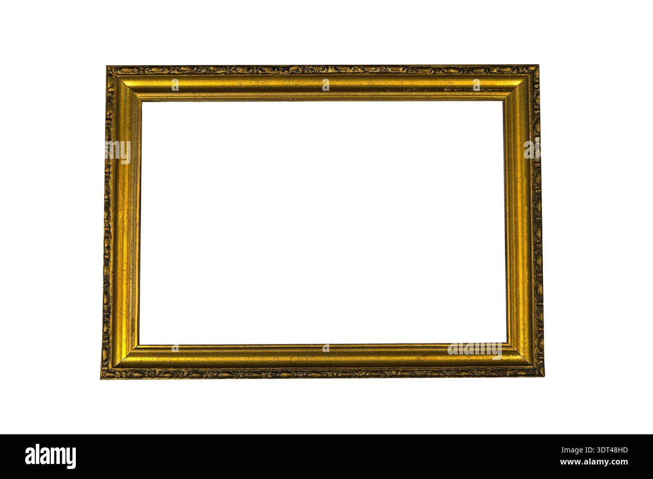 Empty vintage small rectangular picture frame with scratches and scuffs on a white background Stock Photo