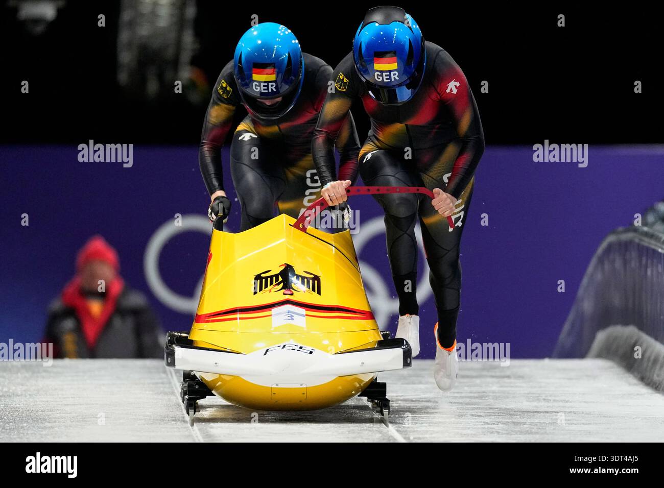 Germany's Kim Kalicki, right, and Talea Prepens start for a two women ...