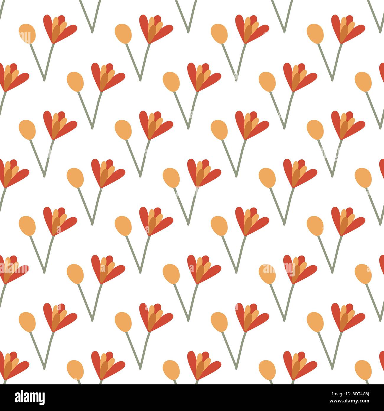 seamless botanical pattern with bright flowers on white background Stock Vector