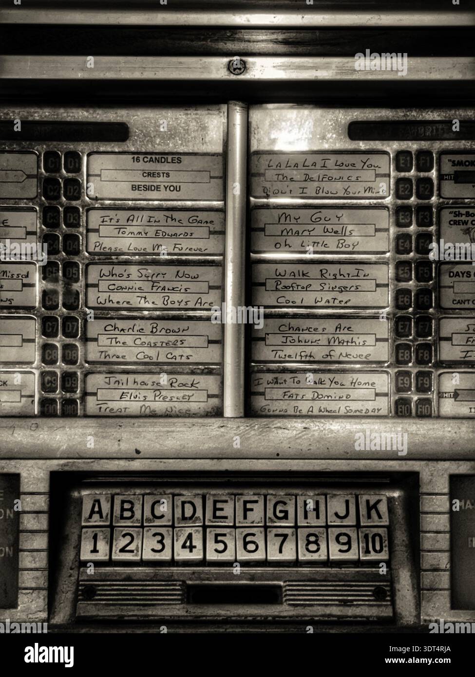 Vintage jukebox song‑selection panel in sepia tone - Smartphone Captured Stock Image