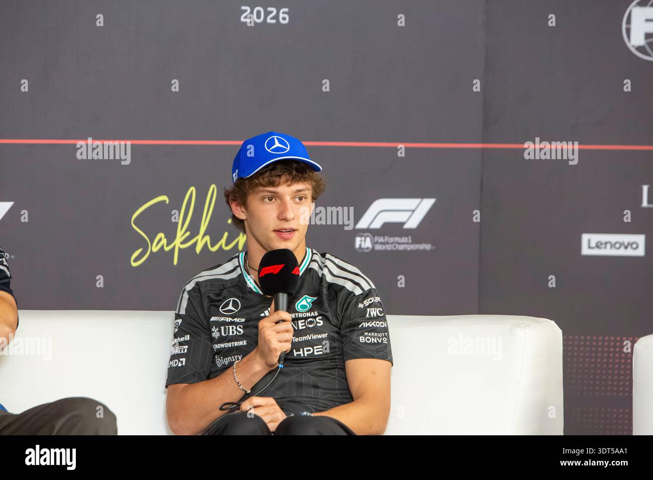 Kimi Antonelli (Mercedes) attends the press conference during Day 3 of ...