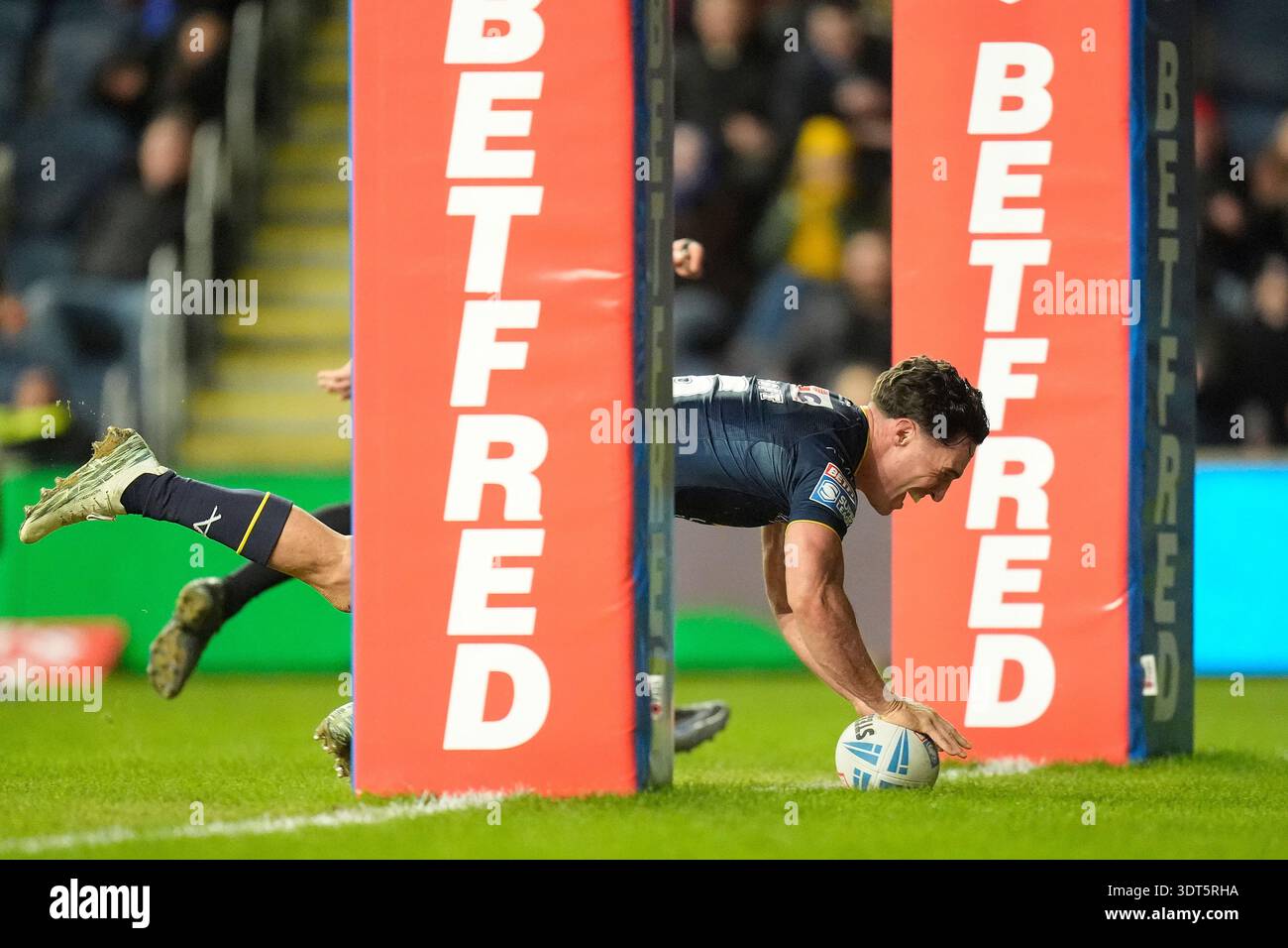 Leeds Rhinos' Brodie Croft scores a try during the 2026 Betfred Super ...