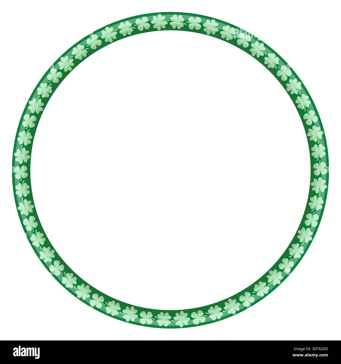 Cute vector circle  border with four leaf clover pattern, green round floral frame for Saint Patrick's Day graphic design Stock Vector