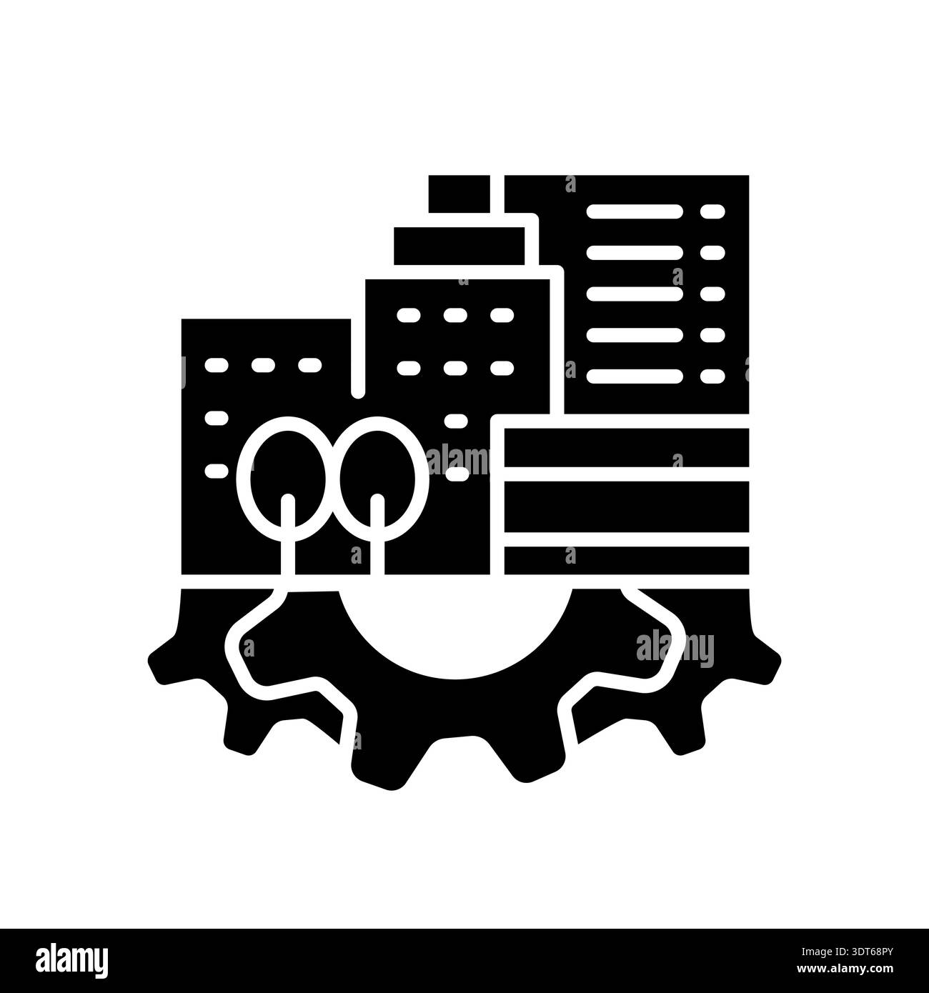 optimization urban spatial planning black flat icon. Vector isolated element. Editable stroke. Stock Vector