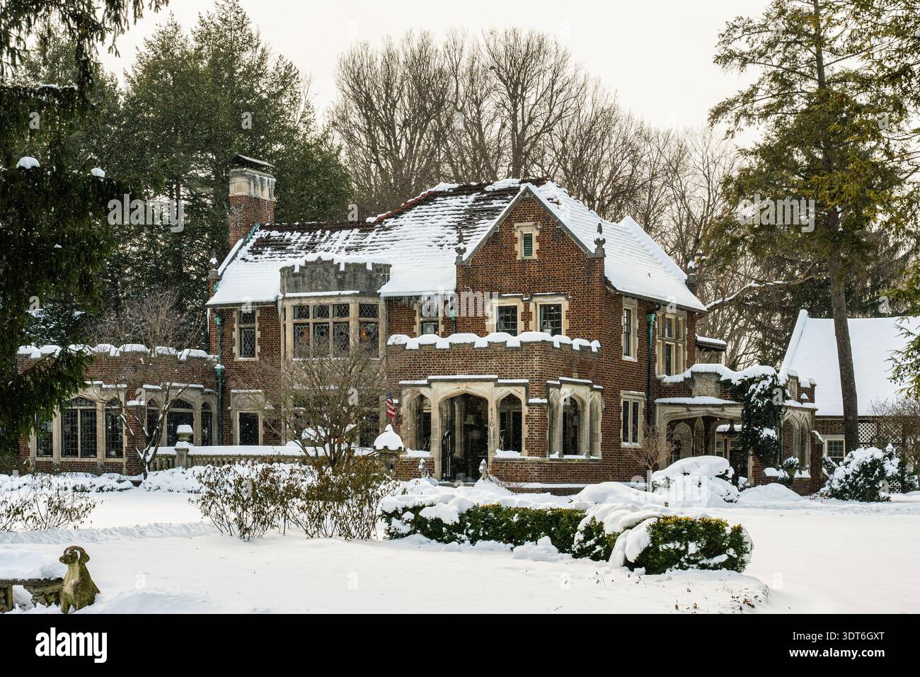 Historic house in snow in the Midwest Stock Photo