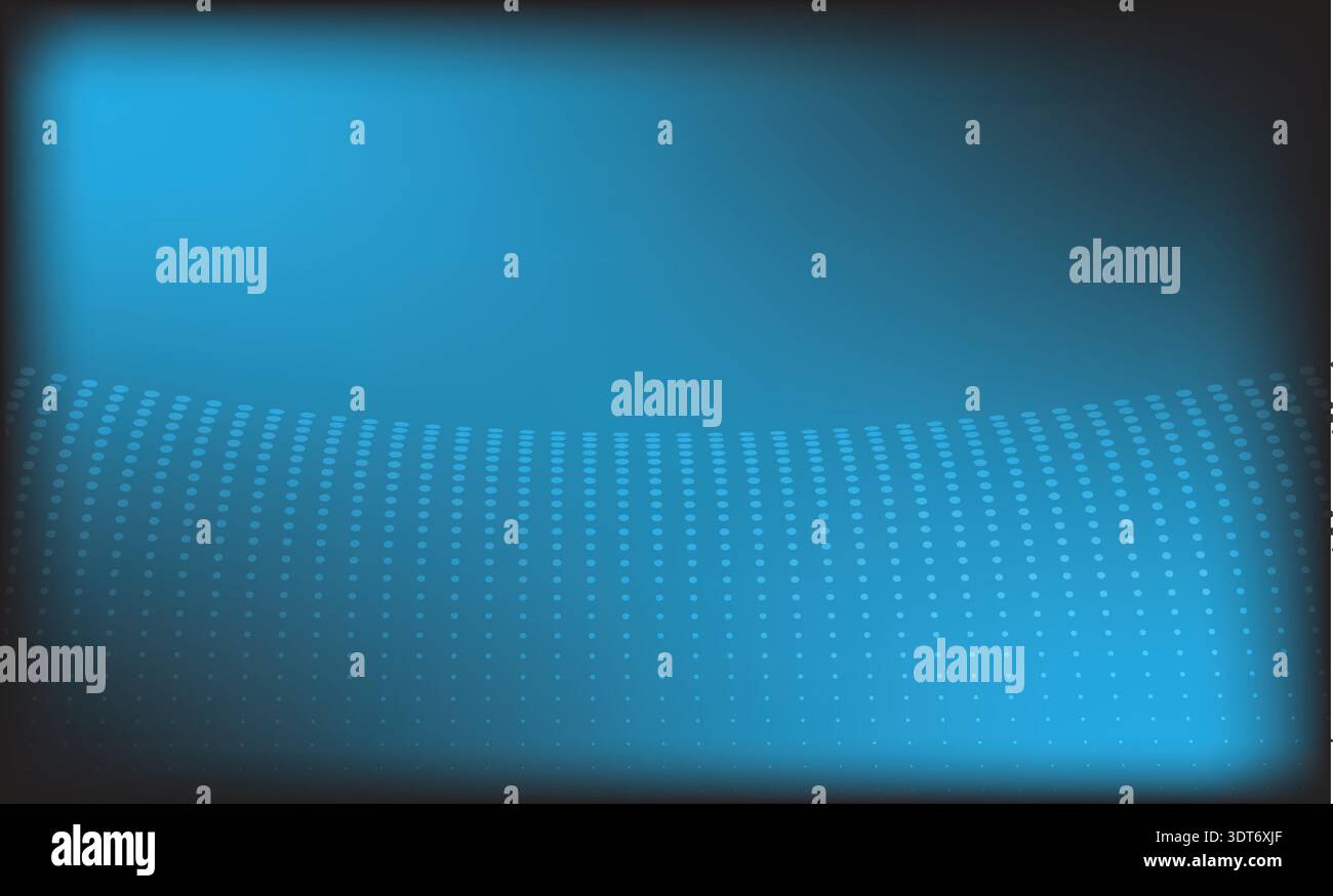 Abstract futuristic digital wave of glowing dots and particles emanating from a curved surface against a dark moody blue gradient background Stock Vector