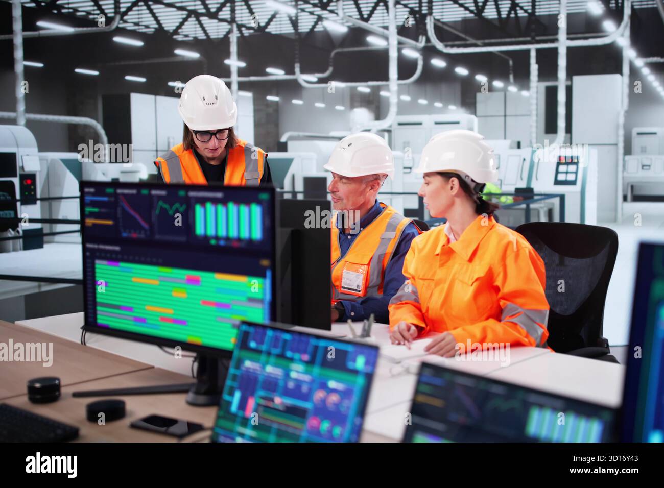 Monitoring Engineer Engineer Monitoring Construction Plant With SCADA Software On Desktop ...