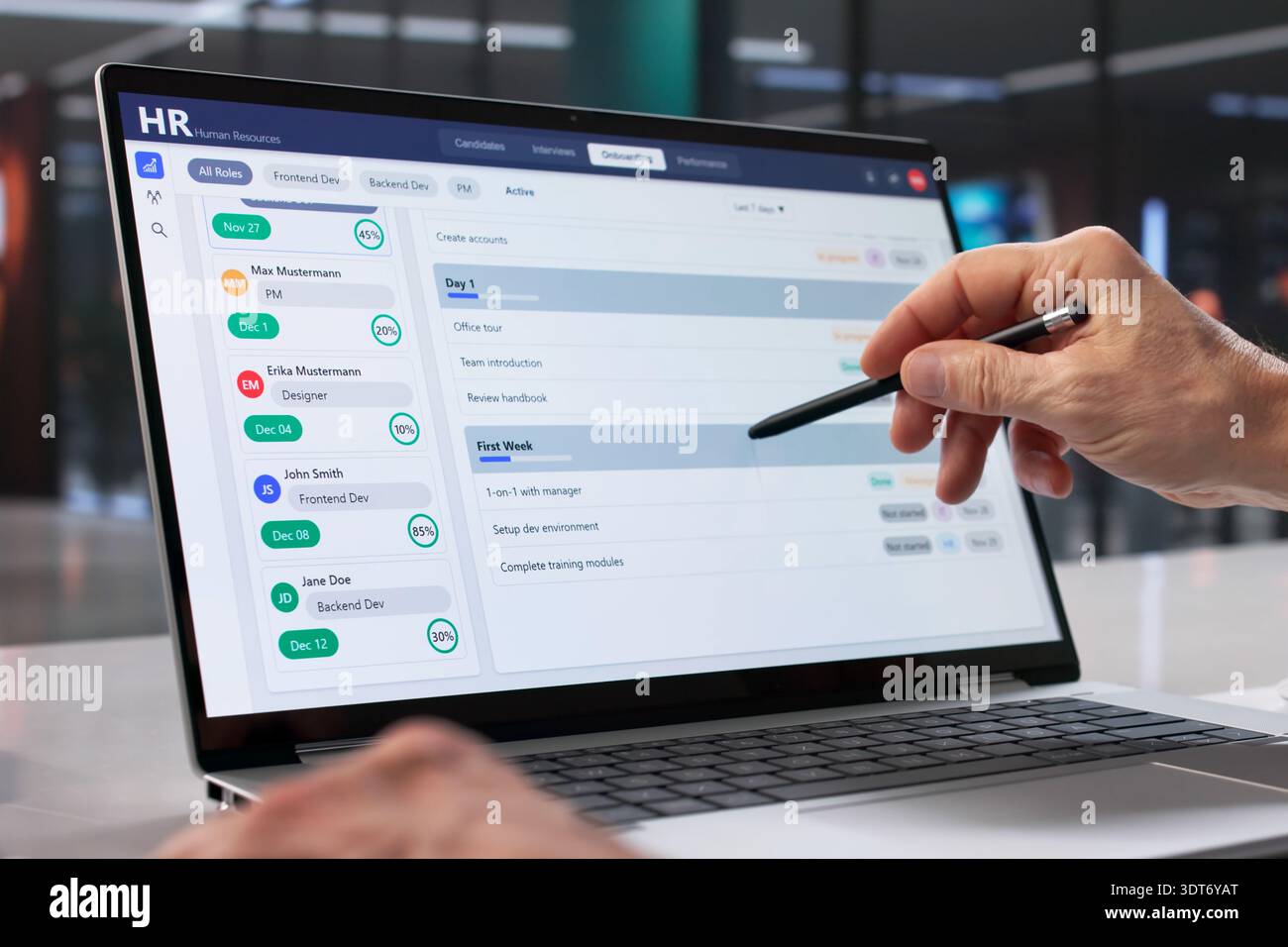Corporate HR Executive Using Software To Schedule Interviews On Laptop. Stock Photo