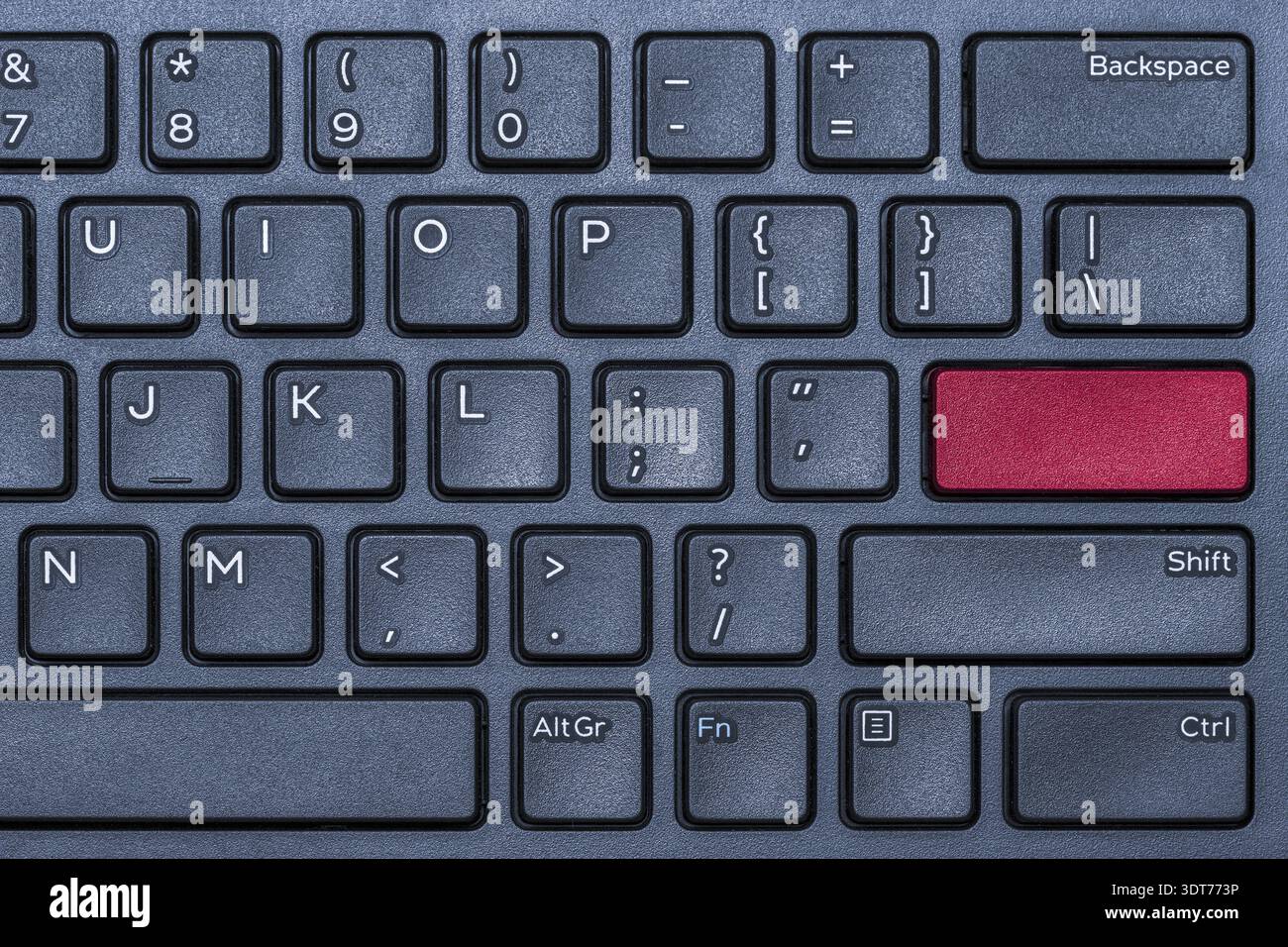 Blank red button on the blue keyboard close-up Stock Photo