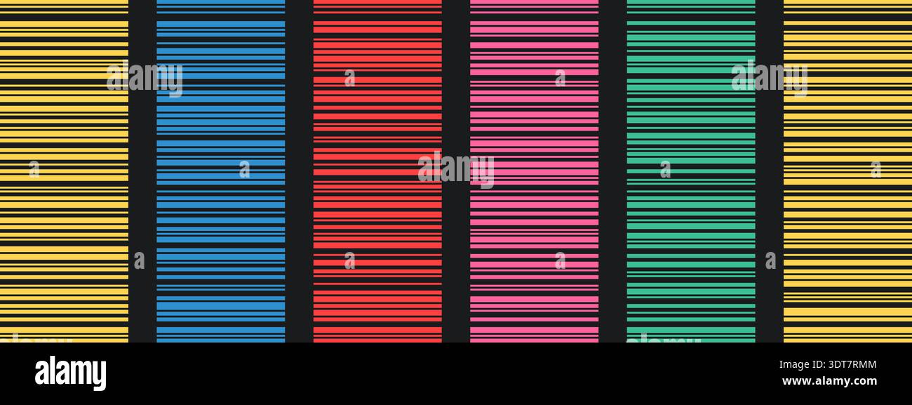 Barcode strip pattern set with straight vertical lines. Thin and thick vertical stripes. Clean geometric bg Stock Vector