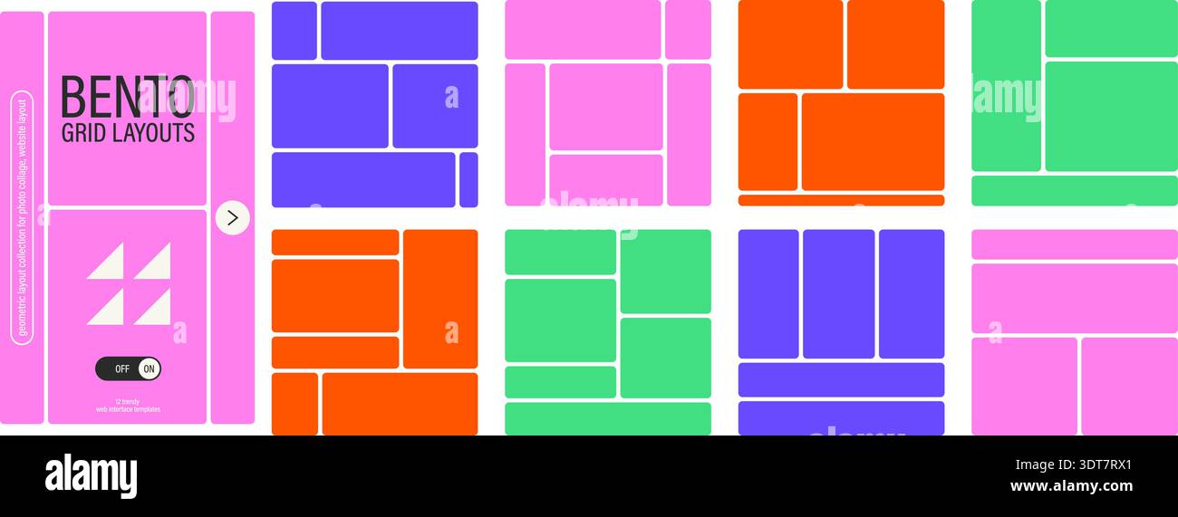 Bento grid style web layout collection. Abstract geometric tiles with ...