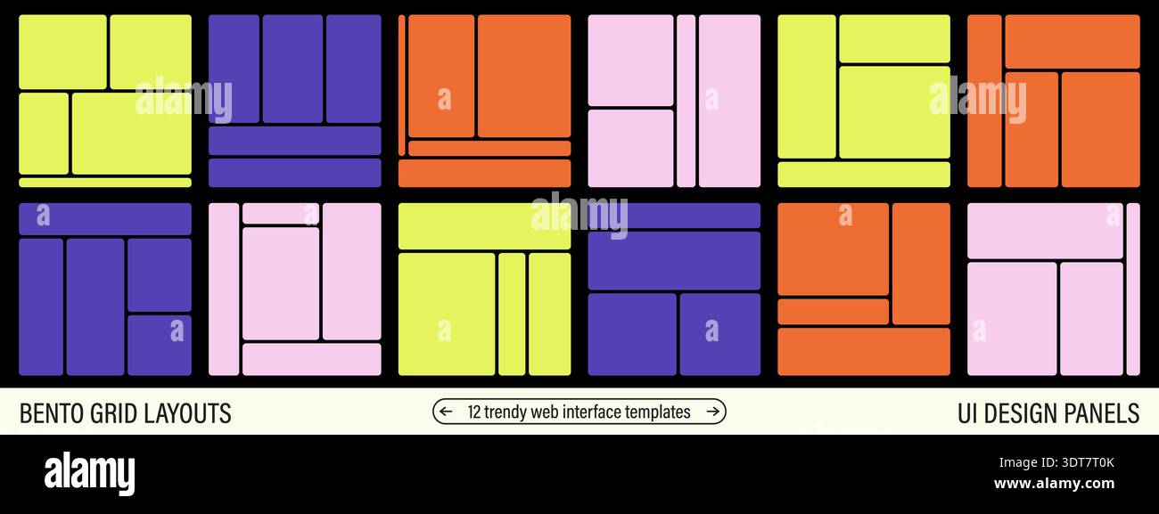 Bento style grid layouts. Asymmetric panels for modern web design ...