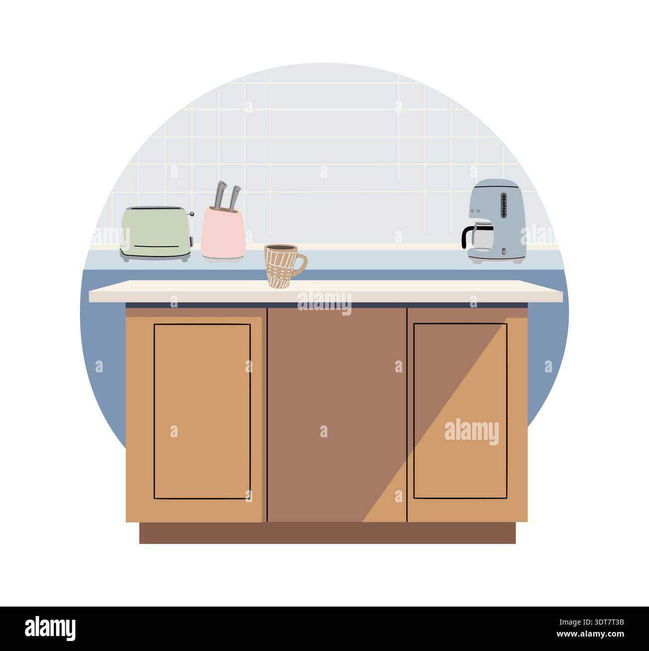 Kitchen counter with mint toaster, coffee maker Stock Vector