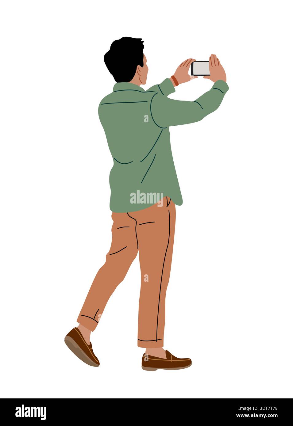 Man seen from behind holding a smartphone Stock Vector