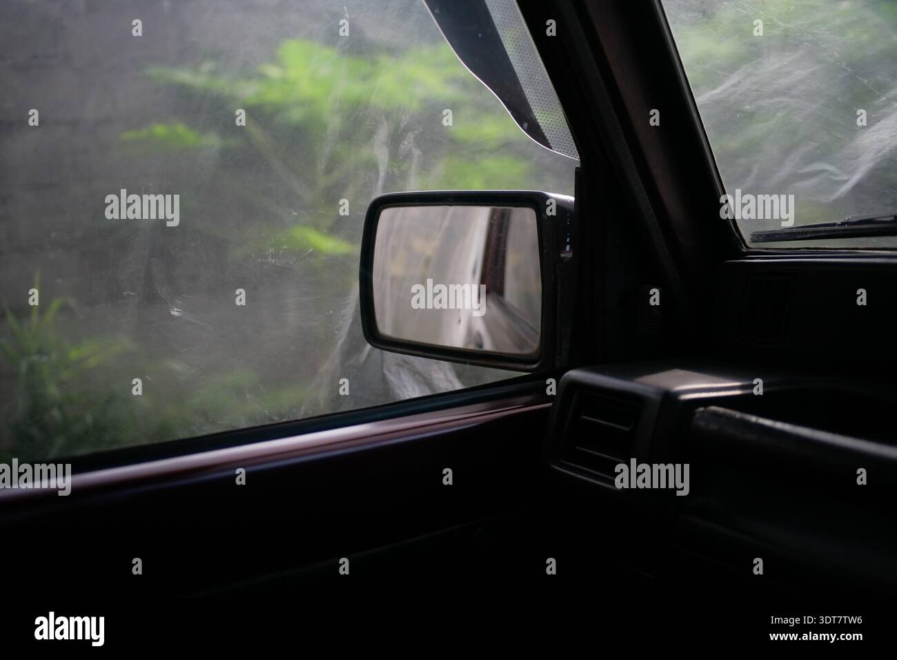 side mirror car view from cabin Stock Photo