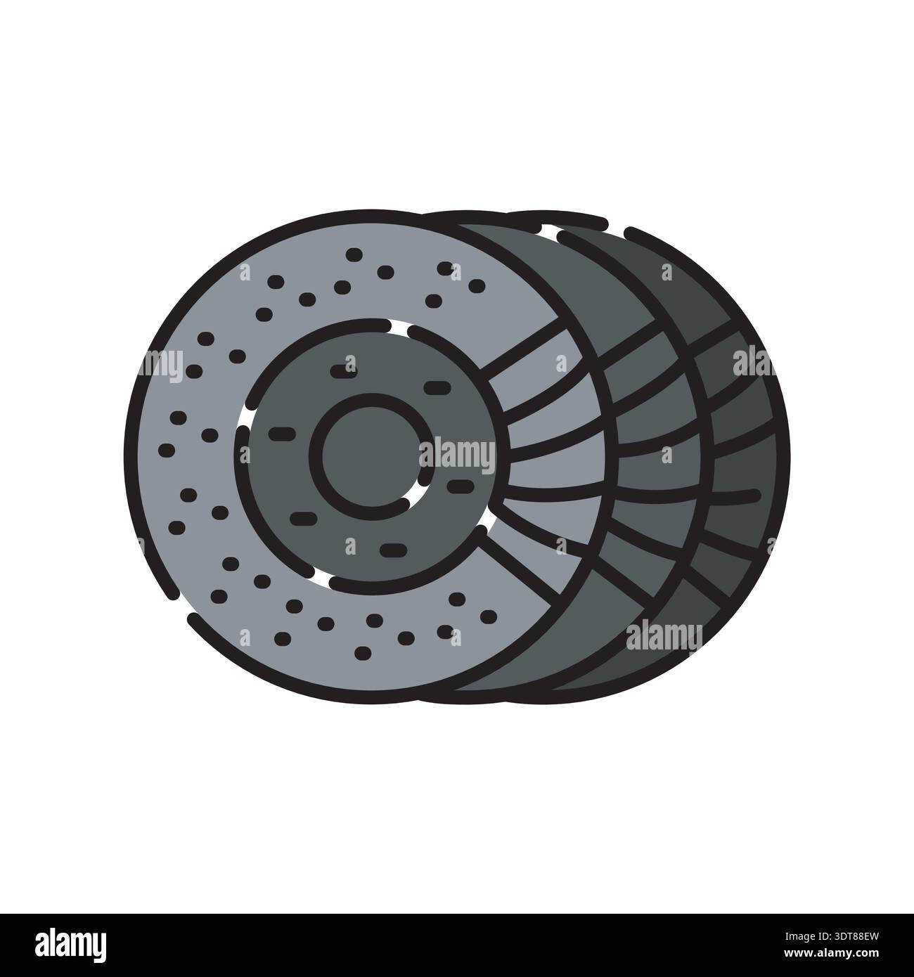 brake disc black line icon. Vector isolated element.Editable stroke Stock Vector