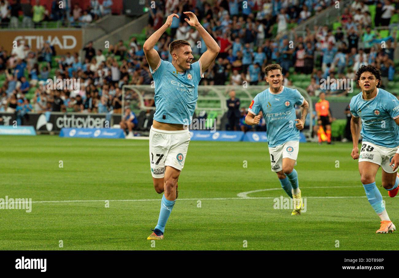 Melbourne, Australia. 21st Feb, 2026. Max Caputo of Melbourne City ...