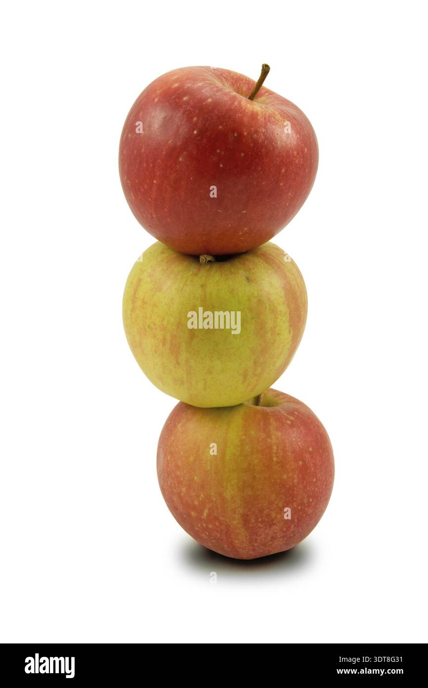 Stack of three apples, isolated on white background Stock Photo