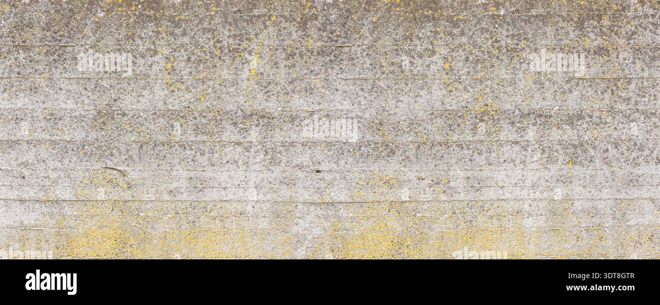 Rough concrete wall showing textured surface and natural aging with yellow mold Stock Photo