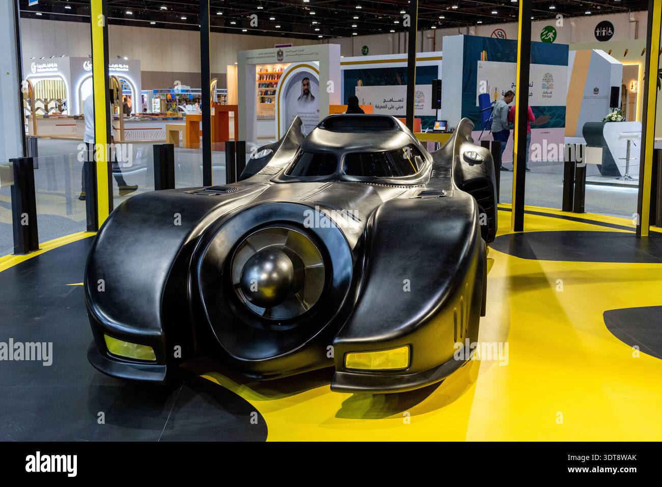 Front view of the iconic and sleek black Batmobile movie car replica on ...