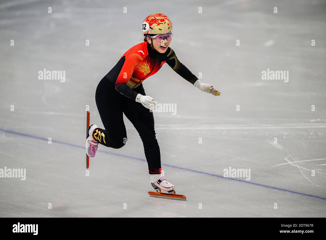 Jing Ru Yang MILAN, ITALY. February 20: YANG Jingru (CHN) celebrates an unexpected ...