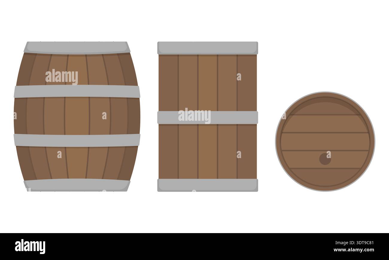 Wooden barrel vector set isolated on white background Stock Vector
